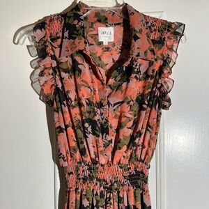 MISA Floral Ruffle Sleeve High Low Hem BoHo Dress